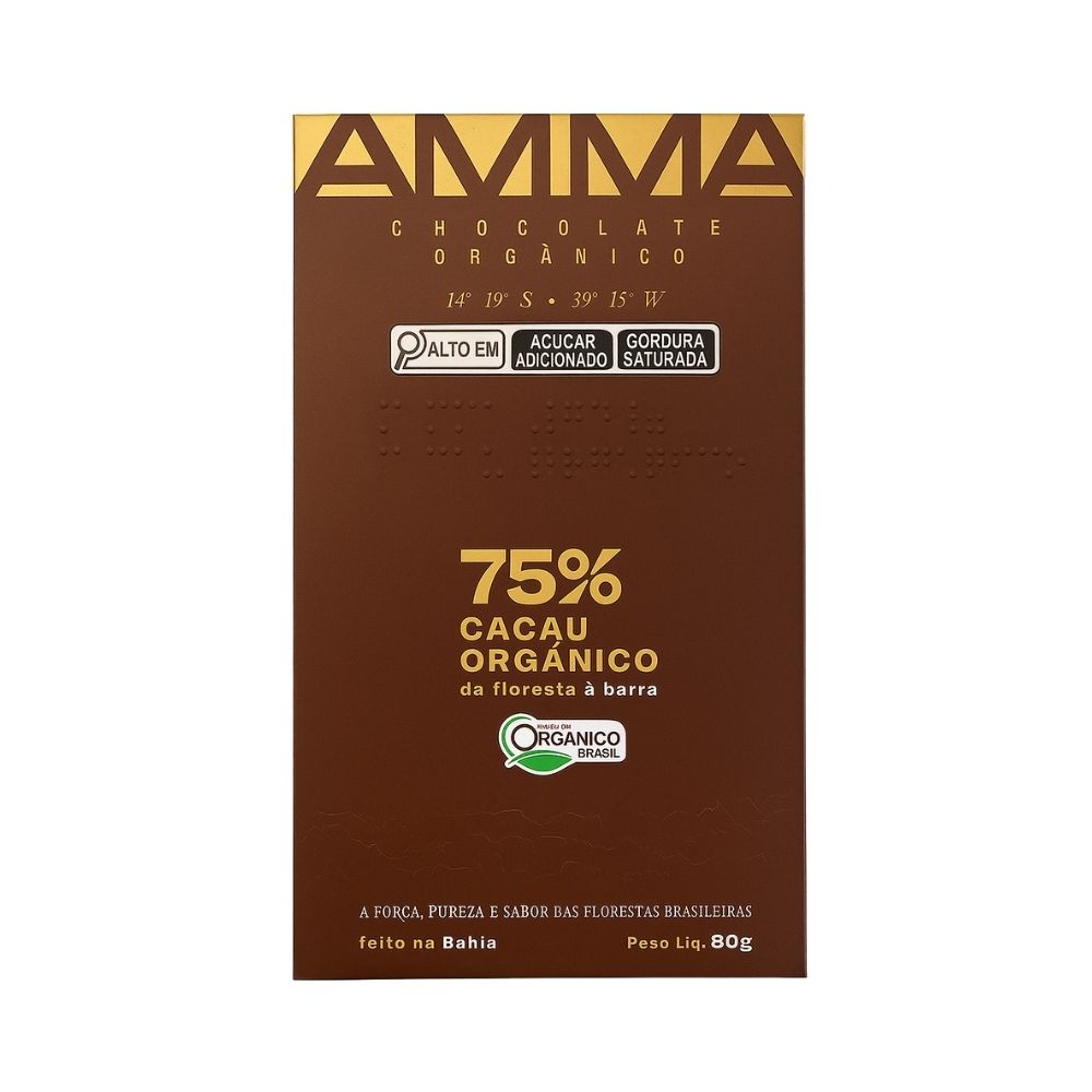 Chocolate Orgânico 75% Cacau AMMA 80g